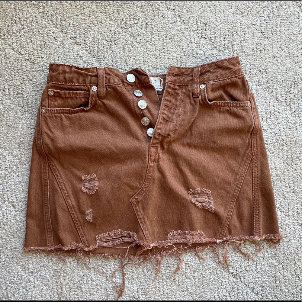 New Free People Distressed Denim Skirt